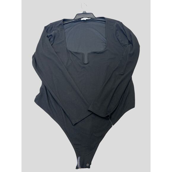 Good American Bodysuit Stretch Jersey U Ring Neck Snap Thong Gusset Sz 8 Black - Picture 2 of 9